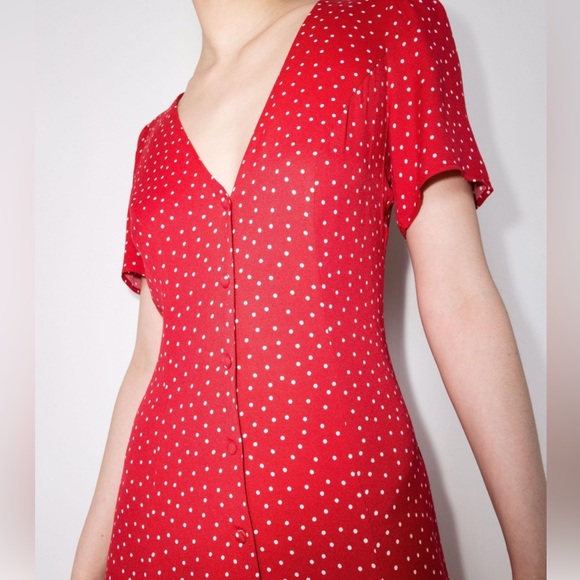 Reformation Locklin Red Polka Dot Midi dress 0 - Picture 2 of 3